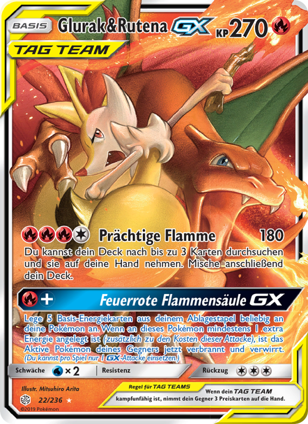Glurak & Rutena GX 22 — Cosmic Eclipse (German Pokémon TCG card)