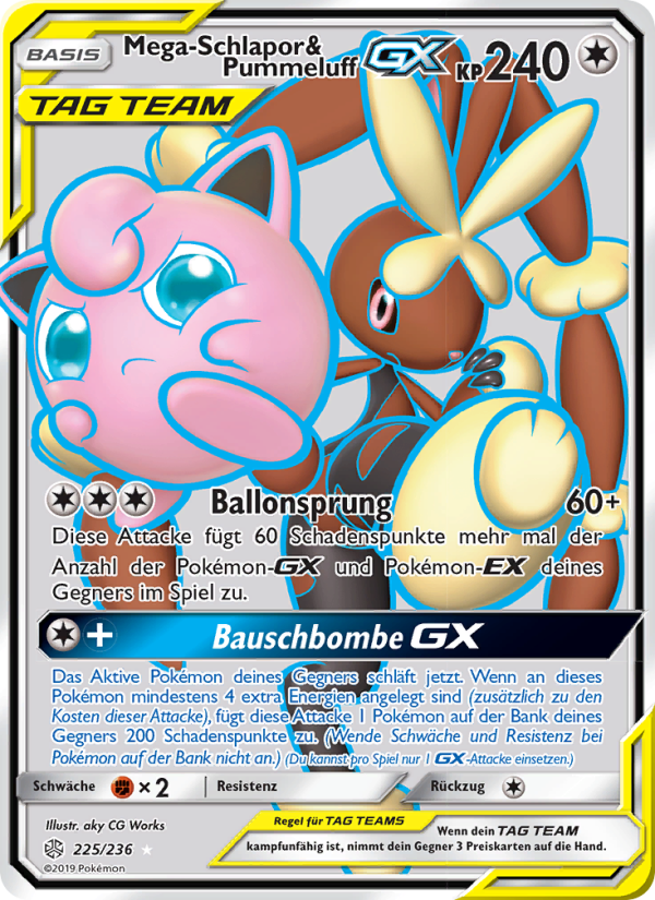 Mega-Schlapor & Pummeluff GX 225 — Cosmic Eclipse (German Pokémon TCG card)