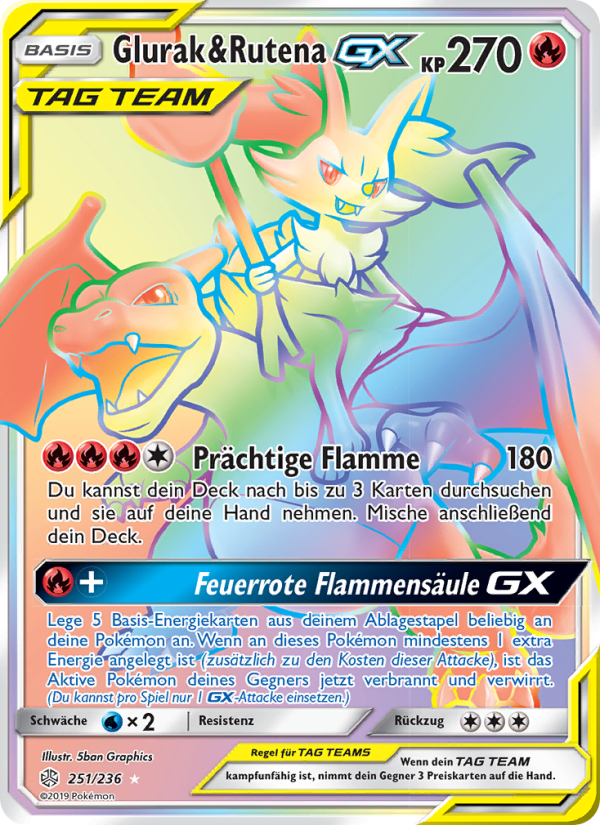 Glurak & Rutena GX 251 — Cosmic Eclipse (German Pokémon TCG card)