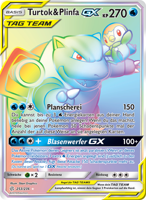 Turtok & Plinfa GX 253 — Cosmic Eclipse (German Pokémon TCG card)
