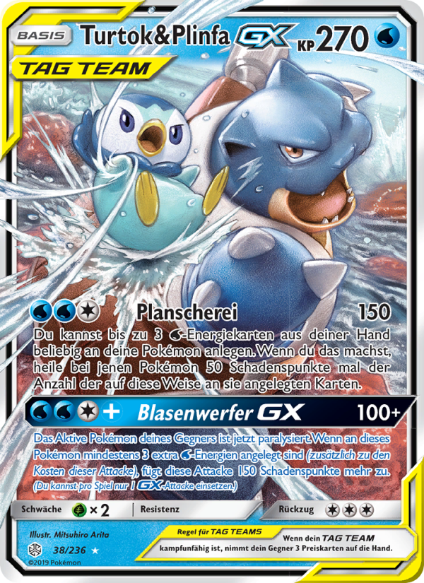 Turtok & Plinfa GX 38 — Cosmic Eclipse (German Pokémon TCG card)