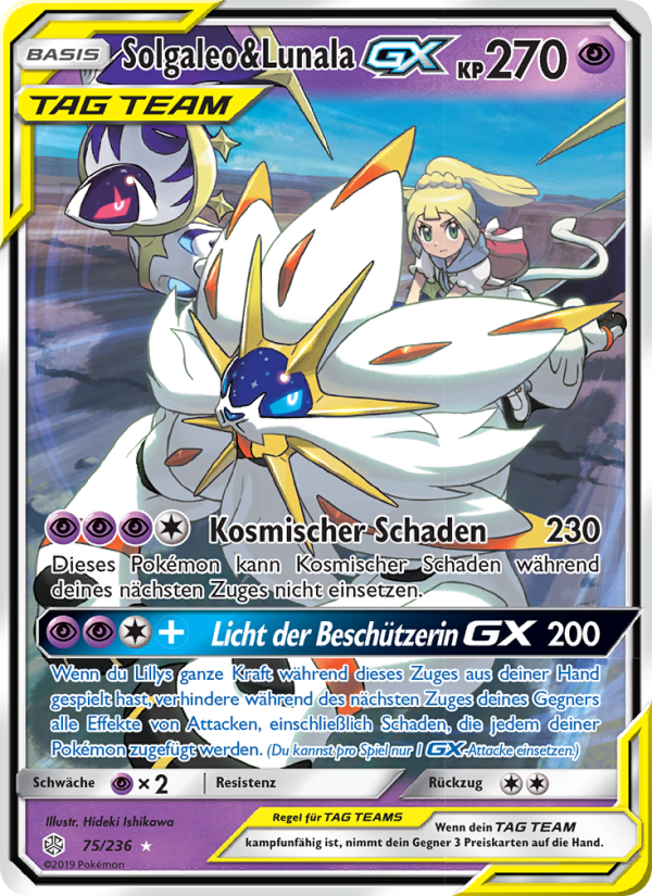 Solgaleo & Lunala GX 75 — Cosmic Eclipse (German Pokémon TCG card)