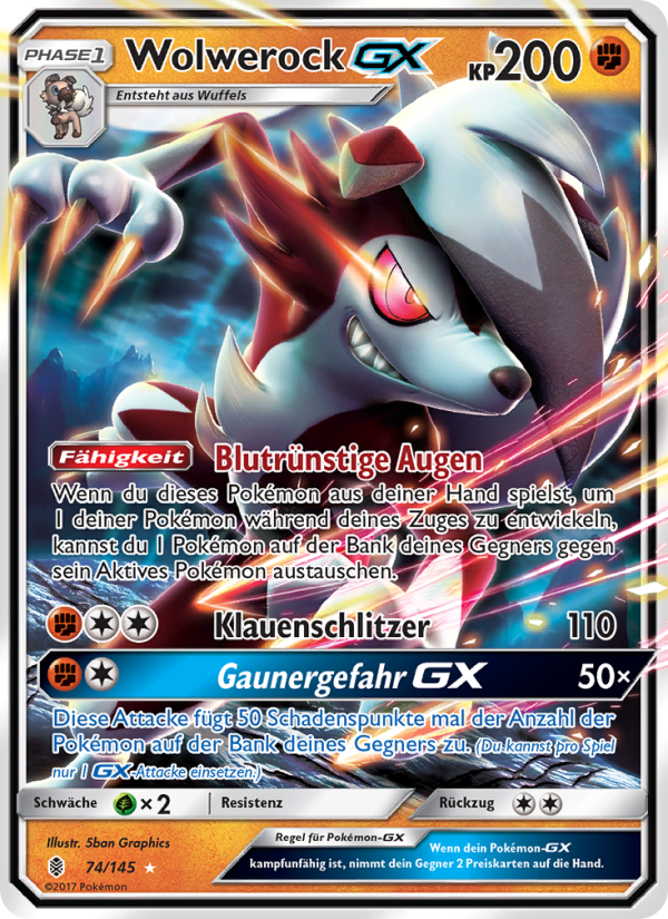 Wolwerock GX 74 — Guardians Rising (German Pokémon TCG card)