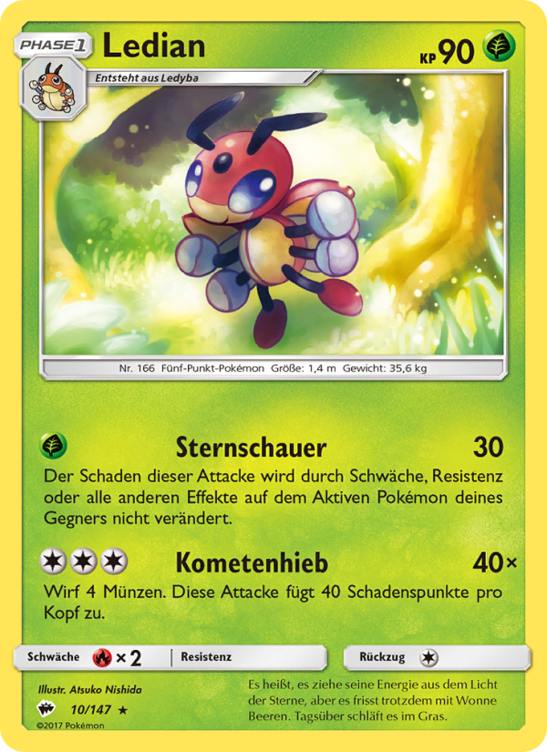 Ledian 10 — Burning Shadows (German Pokémon TCG card)