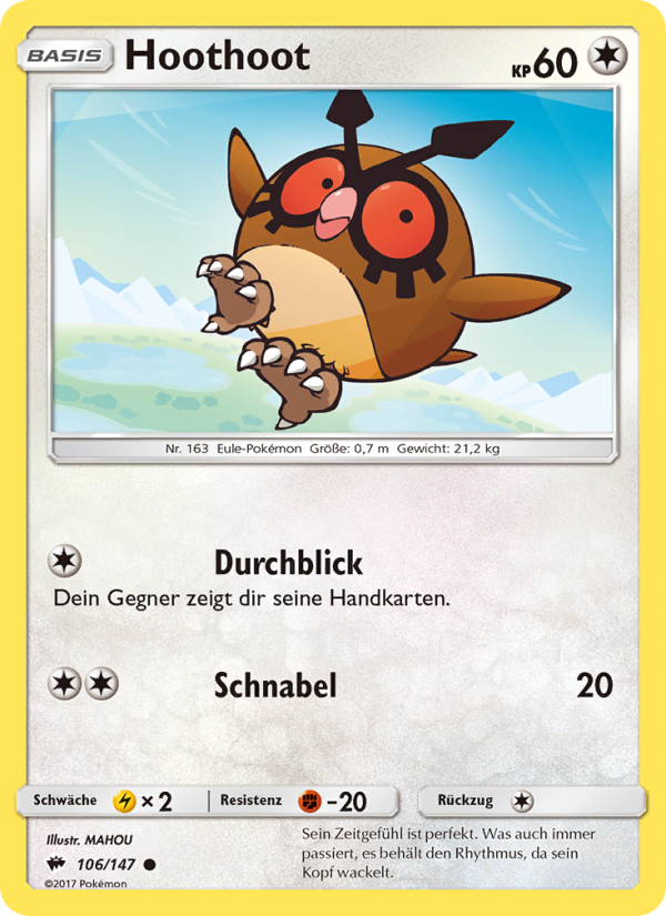 Hoothoot 106 — Burning Shadows (German Pokémon TCG card)