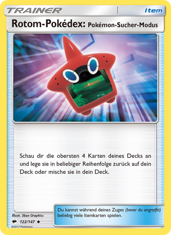 Rotom-Pokédex: Pokémon-Sucher-Modus 122 — Burning Shadows (German Pokémon TCG card)