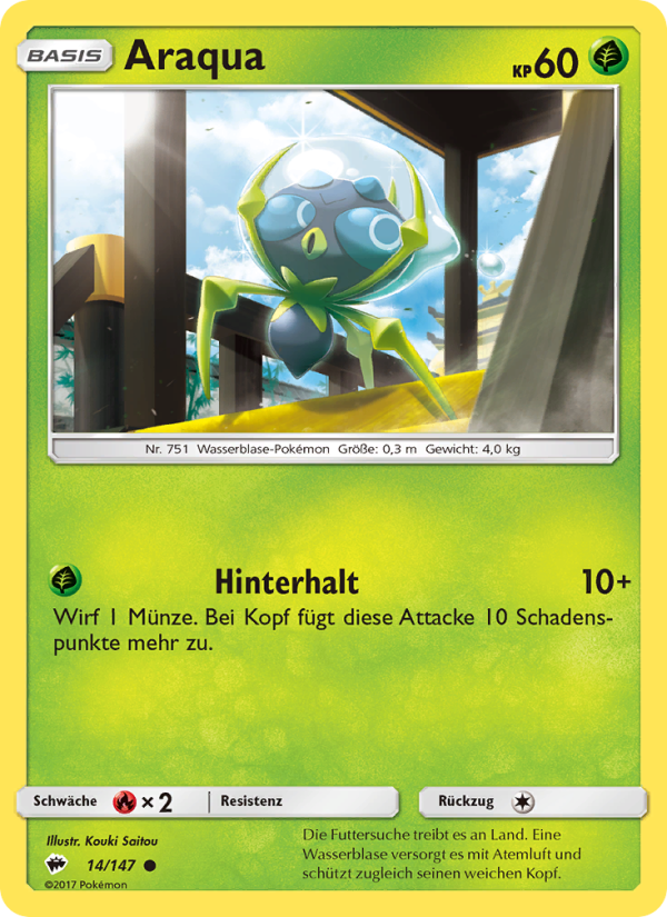 Araqua 14 — Burning Shadows (German Pokémon TCG card)