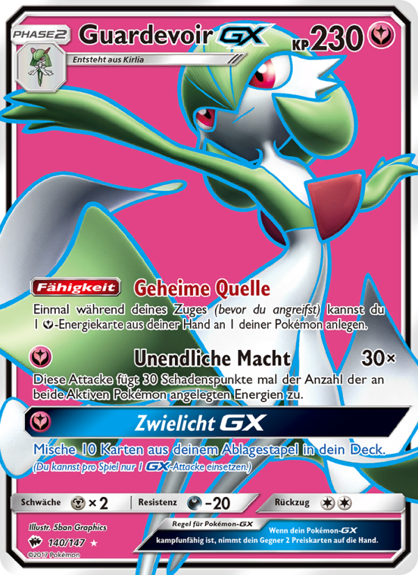 Guardevoir GX 140 — Burning Shadows (German Pokémon TCG card)