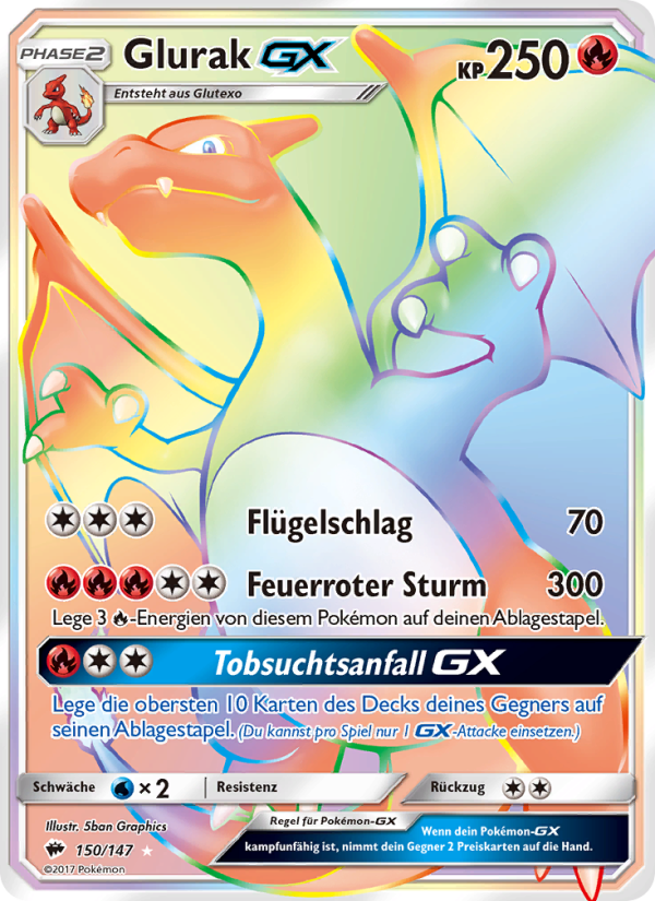 Glurak GX 150 — Burning Shadows (German Pokémon TCG card)