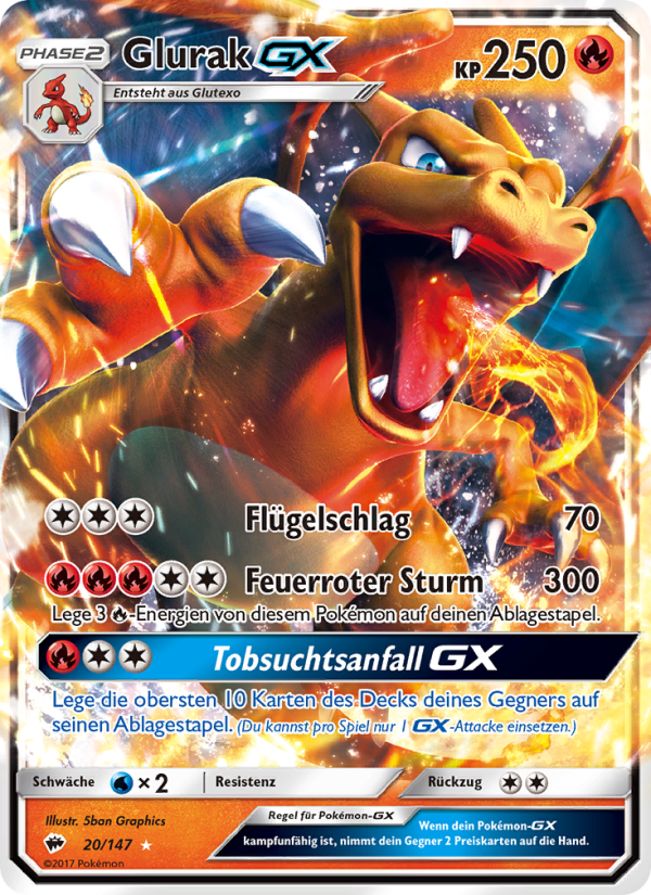Glurak GX 20 — Burning Shadows (German Pokémon TCG card)
