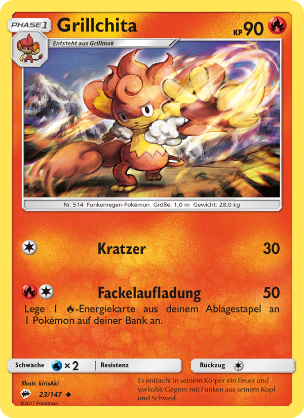 Grillchita 23 — Burning Shadows (German Pokémon TCG card)