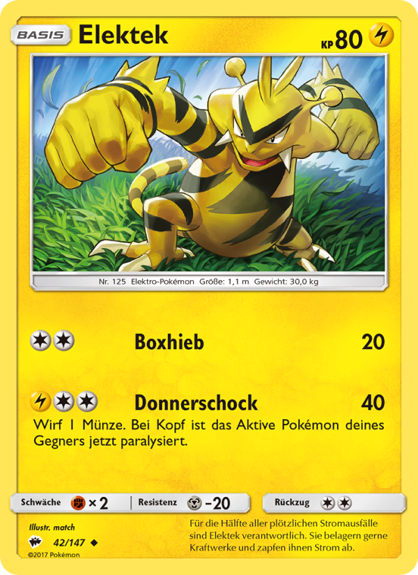 Elektek 42 — Burning Shadows (German Pokémon TCG card)