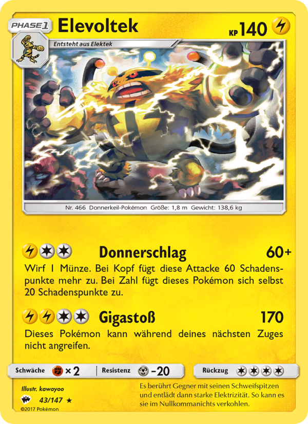 Elevoltek 43 — Burning Shadows (German Pokémon TCG card)
