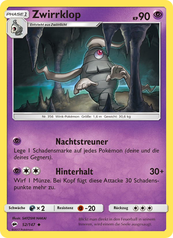 Zwirrklop 52 — Burning Shadows (German Pokémon TCG card)