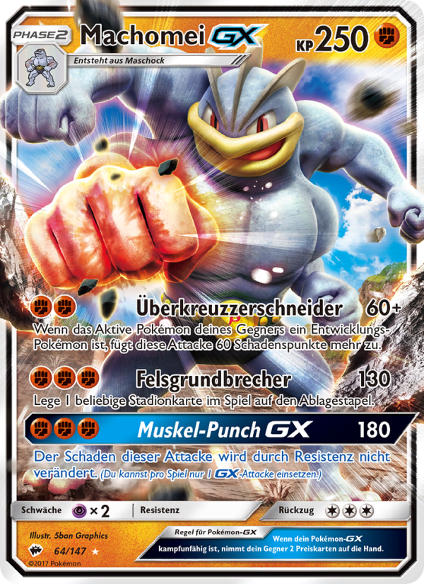 Machomei GX 64 — Burning Shadows (German Pokémon TCG card)