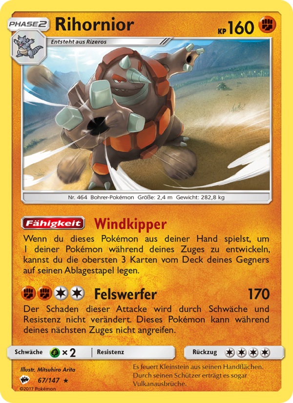 Rihornior 67 — Burning Shadows (German Pokémon TCG card)