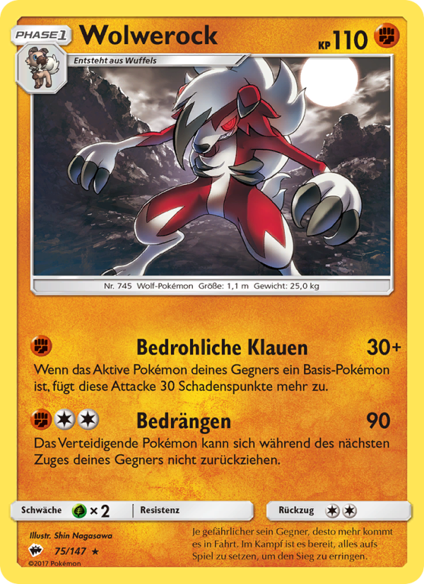 Wolwerock 75 — Burning Shadows (German Pokémon TCG card)
