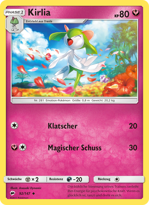 Kirlia 92 — Burning Shadows (German Pokémon TCG card)