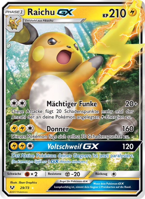 Raichu GX 29 — Schimmernde Legenden (German Pokémon TCG card)
