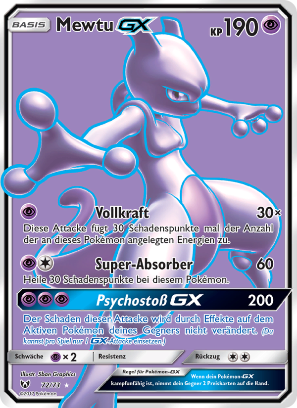 Mewtu GX 72 — Schimmernde Legenden (German Pokémon TCG card)