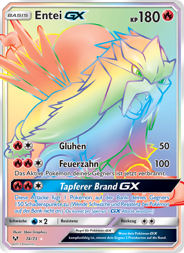 Entei GX 74 — Schimmernde Legenden (German Pokémon TCG card)