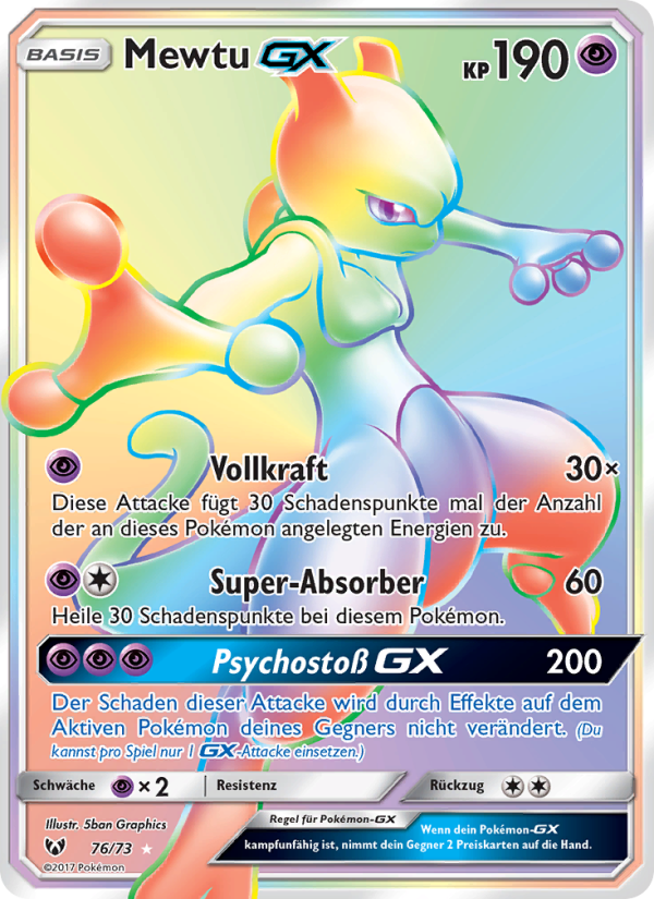 Mewtu GX 76 — Schimmernde Legenden (German Pokémon TCG card)