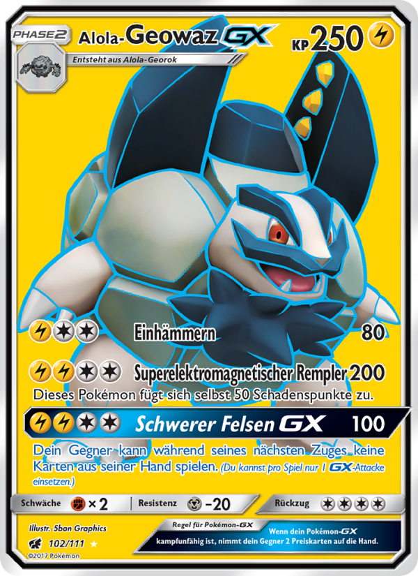Alola-Geowaz GX 102 — Crimson Invasion (German Pokémon TCG card)