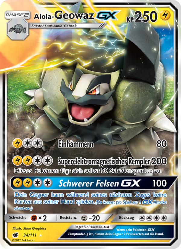 Alola-Geowaz GX 34 — Crimson Invasion (German Pokémon TCG card)