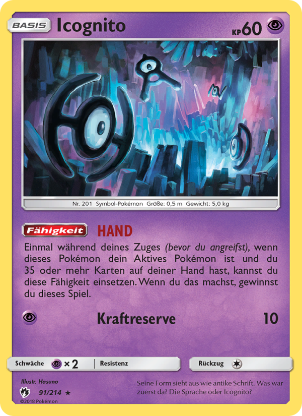 Icognito 91 — Lost Thunder (German Pokémon TCG card)