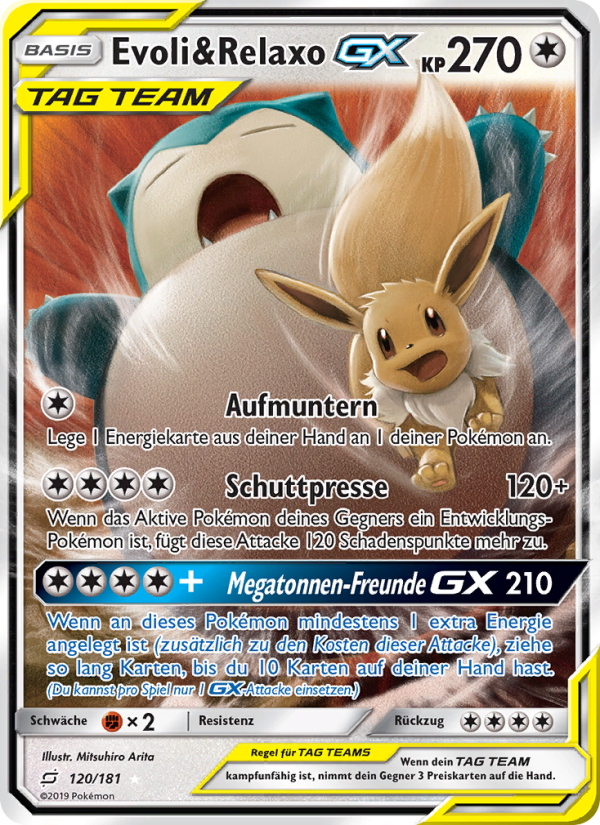 Evoli & Relaxo GX 120 — Team Up (German Pokémon TCG card)