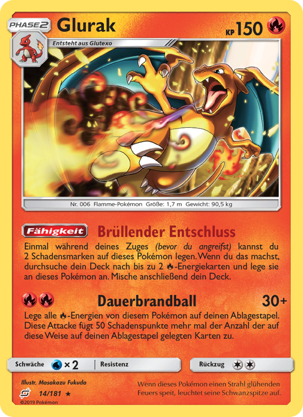 Glurak 14 — Team Up (German Pokémon TCG card)