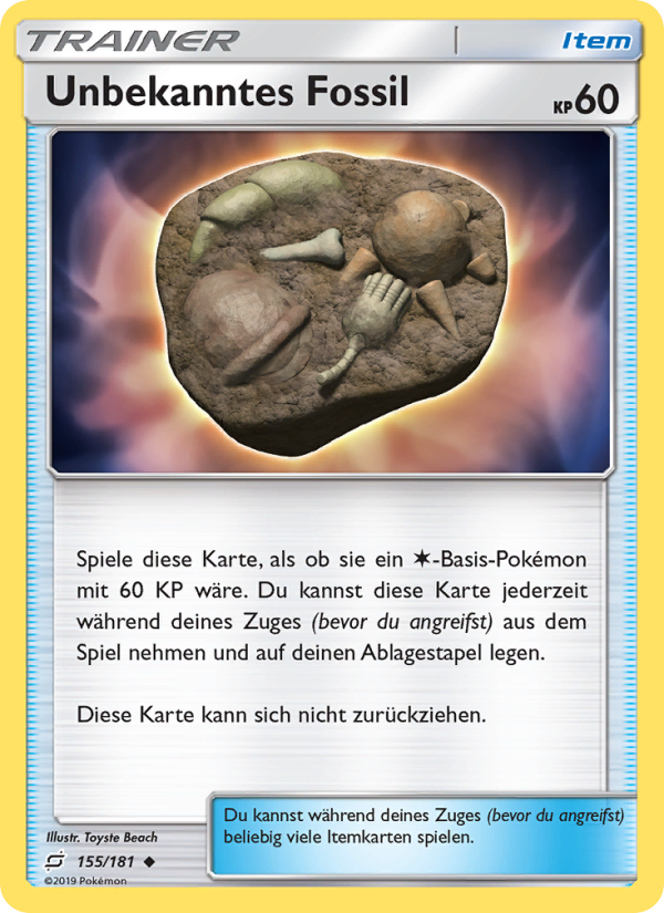 Unbekanntes Fossil 155 — Team Up (German Pokémon TCG card)