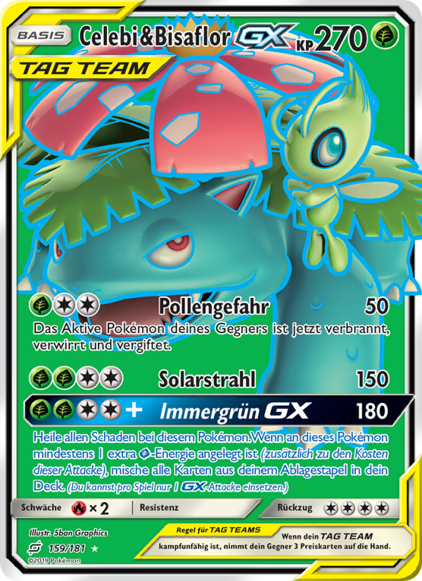 Celebi & Bisaflor GX 159 — Team Up (German Pokémon TCG card)