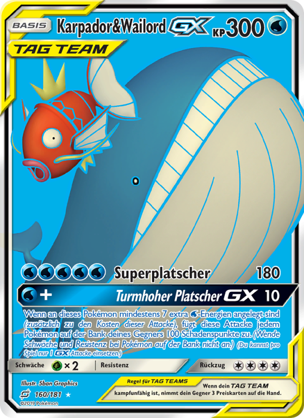 Karpador & Wailord GX 160 — Team Up (German Pokémon TCG card)