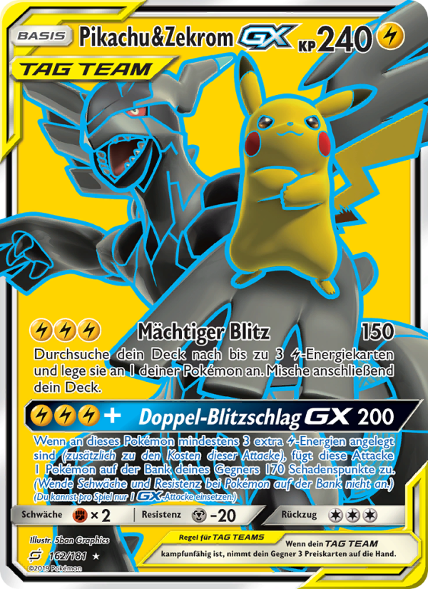 Pikachu & Zekrom GX 162 — Team Up (German Pokémon TCG card)