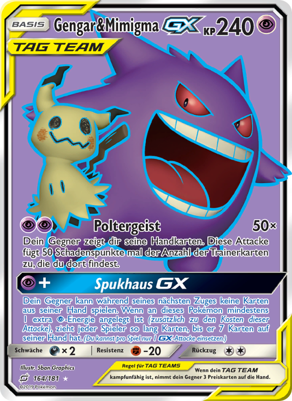 Gengar & Mimigma GX 164 — Team Up (German Pokémon TCG card)