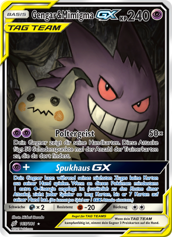 Gengar & Mimigma GX 165 — Team Up (German Pokémon TCG card)