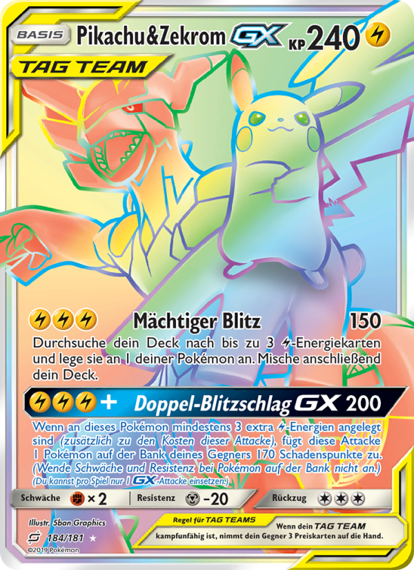 Pikachu & Zekrom GX 184 — Team Up (German Pokémon TCG card)