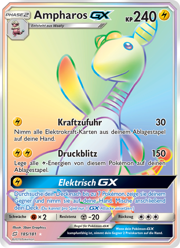 Ampharos GX 185 — Team Up (German Pokémon TCG card)