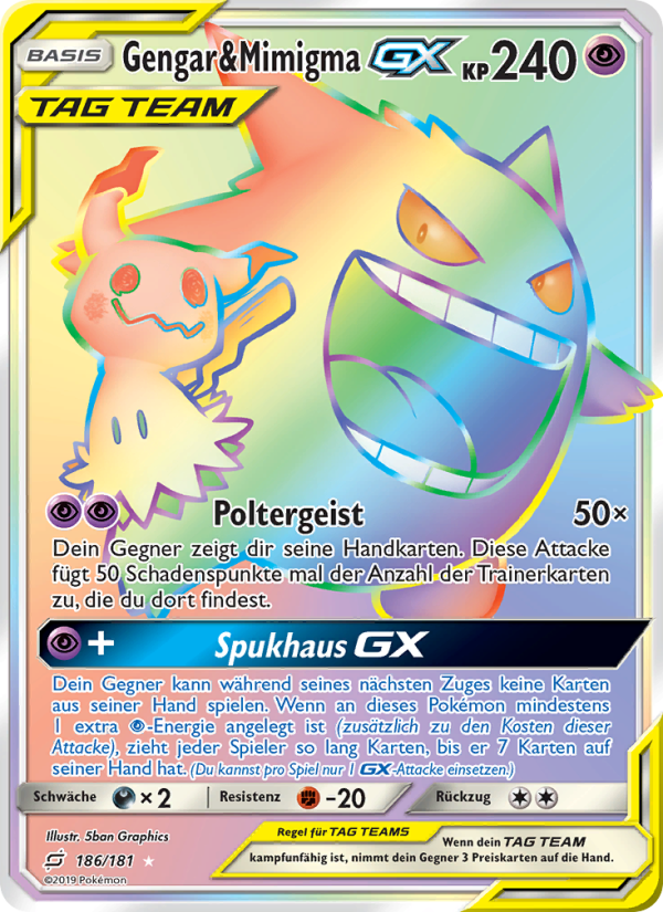 Gengar & Mimigma GX 186 — Team Up (German Pokémon TCG card)
