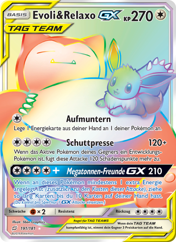 Evoli & Relaxo GX 191 — Team Up (German Pokémon TCG card)