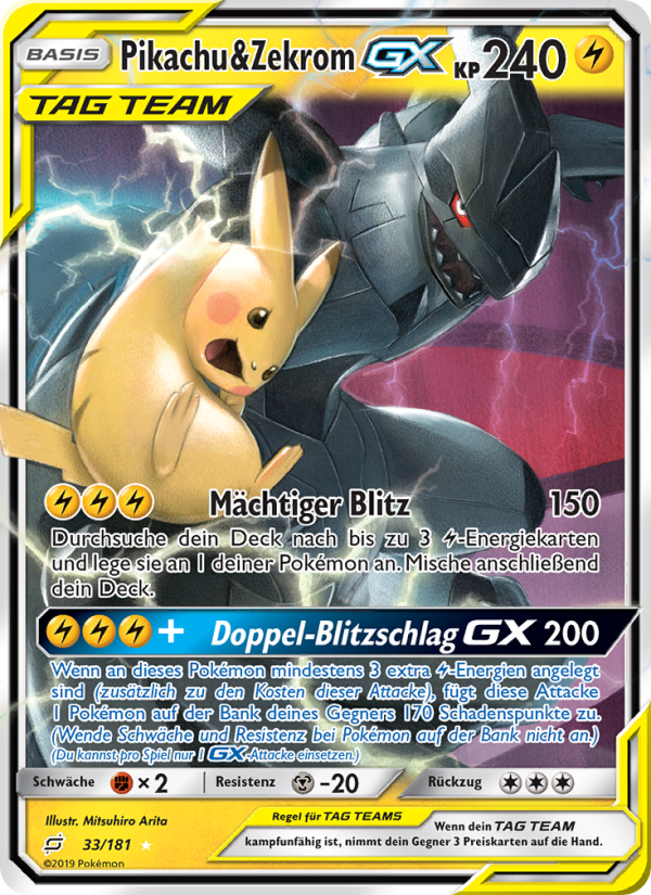 Pikachu & Zekrom GX 33 — Team Up (German Pokémon TCG card)