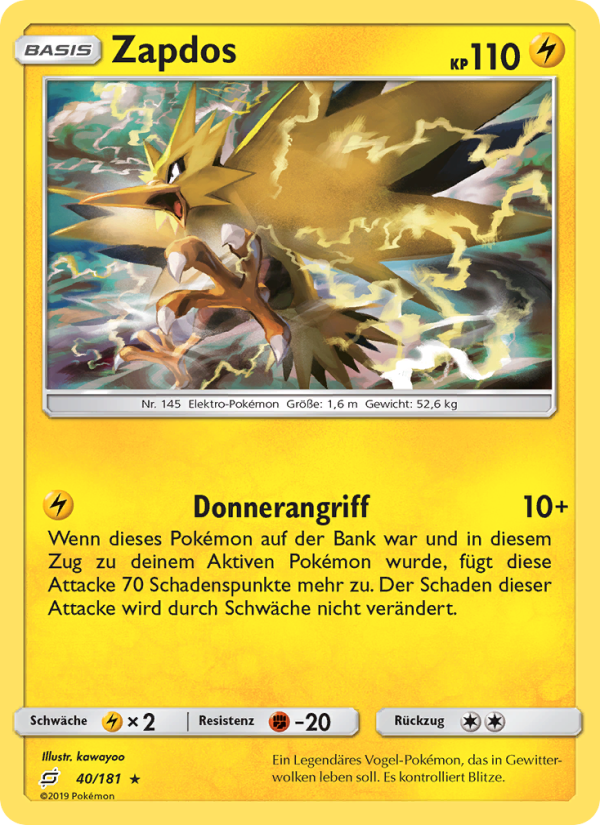 Zapdos 40 — Team Up (German Pokémon TCG card)