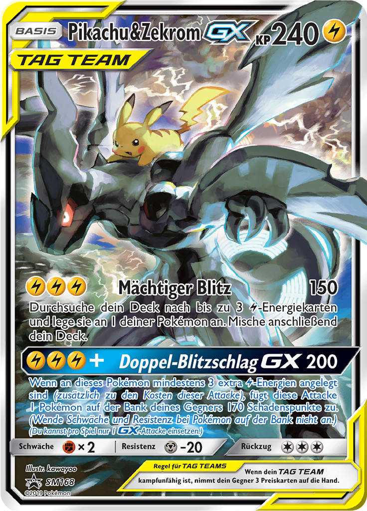 Pikachu & Zekrom GX SM168 — Sun & Moon Promos (German Pokémon TCG card)
