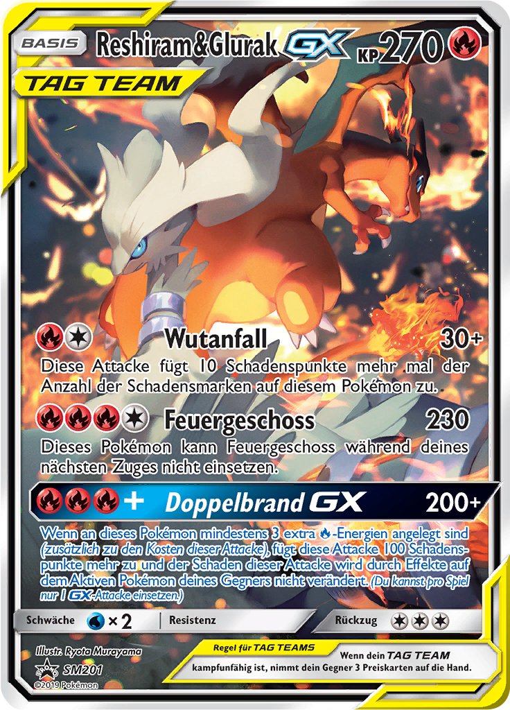 Reshiram & Glurak GX SM201 — Sun & Moon Promos (German Pokémon TCG card)