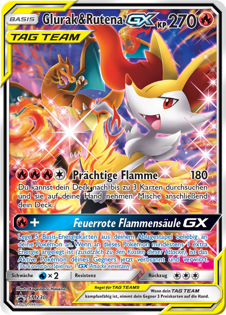 Glurak & Rutena GX SM230 — Sun & Moon Promos (German Pokémon TCG card)