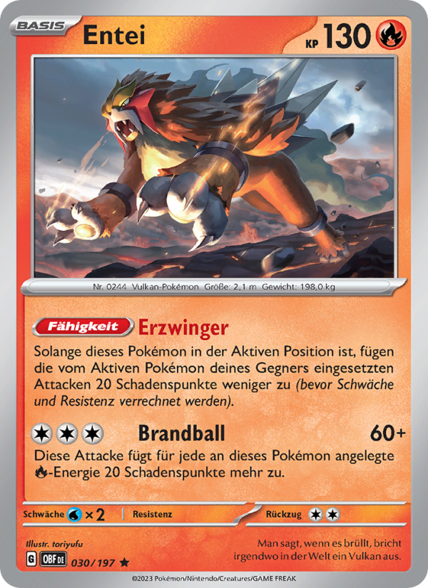 Entei 030 — Obsidian Flames (German Pokémon TCG card)