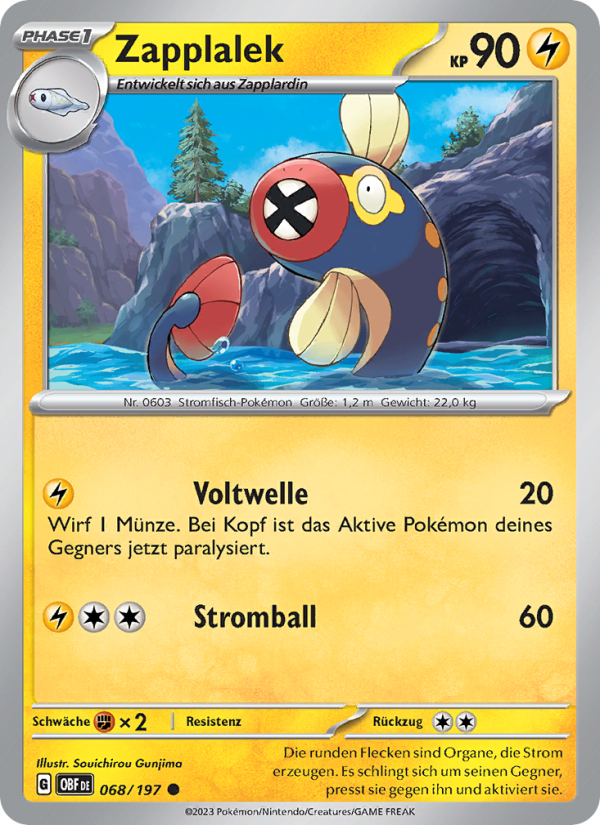 Zapplalek 068 — Obsidian Flames (German Pokémon TCG card)