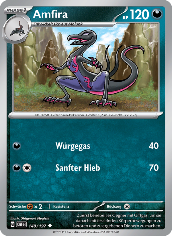 Amfira 140 — Obsidian Flames (German Pokémon TCG card)