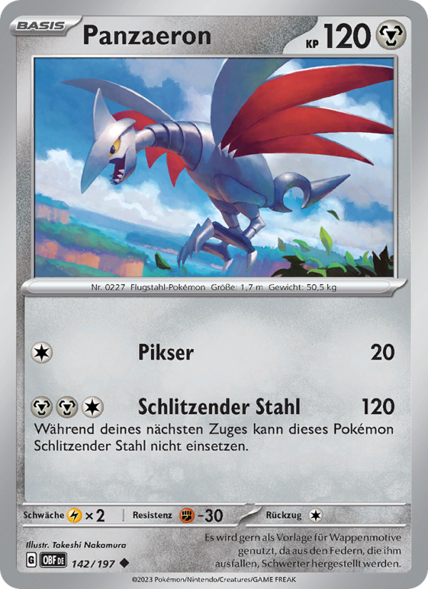 Panzaeron 142 — Obsidian Flames (German Pokémon TCG card)